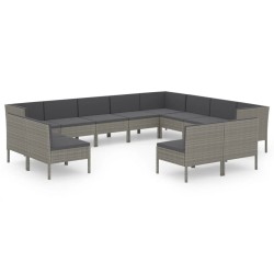 vidaXL Set de muebles de jardín 12 pzas y cojines ratán sintético gris