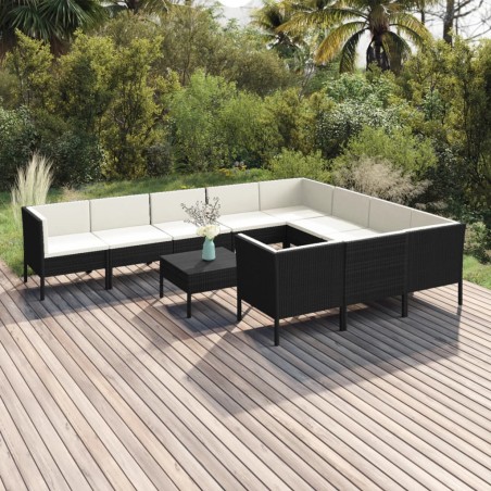 vidaXL Set de muebles de jardín 11 pzas cojines ratán sintético negro