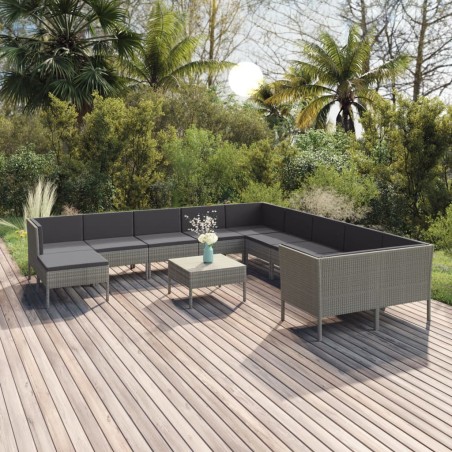 vidaXL Set de muebles de jardín 12 pzas y cojines ratán sintético gris