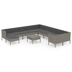 vidaXL Set de muebles de jardín 12 pzas y cojines ratán sintético gris