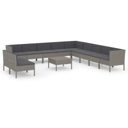 vidaXL Set de muebles de jardín 12 pzas y cojines ratán sintético gris