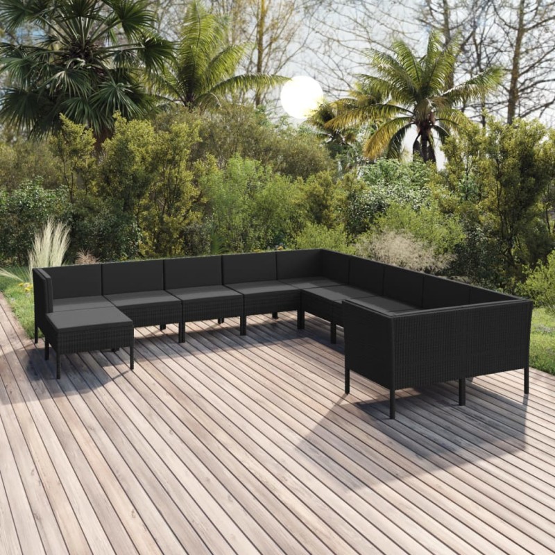vidaXL Set de muebles de jardín 11 pzas cojines ratán sintético negro vidaXL Set de muebles de jardín 11 pzas cojines ratán sintético negro