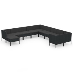 vidaXL Set de muebles de jardín 11 pzas cojines ratán sintético negro