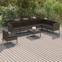vidaXL Set de muebles de jardín 9 pzas y cojines ratán sintético gris
