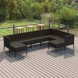 vidaXL Set muebles de jardín 9 pzas y cojines ratán sintético negro