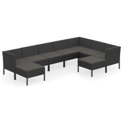 vidaXL Set muebles de jardín 9 pzas y cojines ratán sintético negro