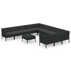 vidaXL Set de muebles de jardín 12 pzas cojines ratán sintético negro