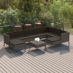 vidaXL Set de muebles de jardín 10 pzas y cojines ratán sintético gris