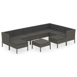 vidaXL Set de muebles de jardín 10 pzas y cojines ratán sintético gris