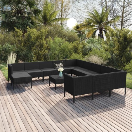 vidaXL Set de muebles de jardín 13 pzas cojines ratán sintético negro