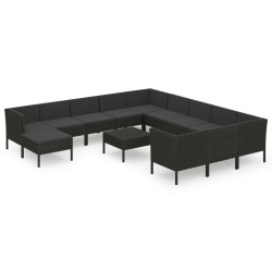 vidaXL Set de muebles de jardín 13 pzas cojines ratán sintético negro
