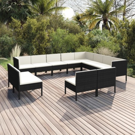 vidaXL Set de muebles de jardín 12 pzas cojines ratán sintético negro