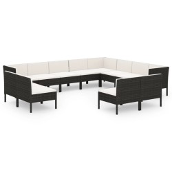 vidaXL Set de muebles de jardín 12 pzas cojines ratán sintético negro