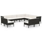vidaXL Set de muebles de jardín 12 pzas cojines ratán sintético negro