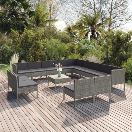 vidaXL Set de muebles de jardín 14 pzas y cojines ratán sintético gris