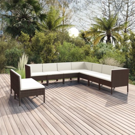 vidaXL Set muebles de jardín 9 pzas y cojines ratán sintético marrón