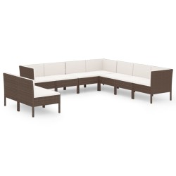 vidaXL Set muebles de jardín 9 pzas y cojines ratán sintético marrón
