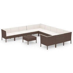 vidaXL Set muebles de jardín 12 pzas y cojines ratán sintético marrón