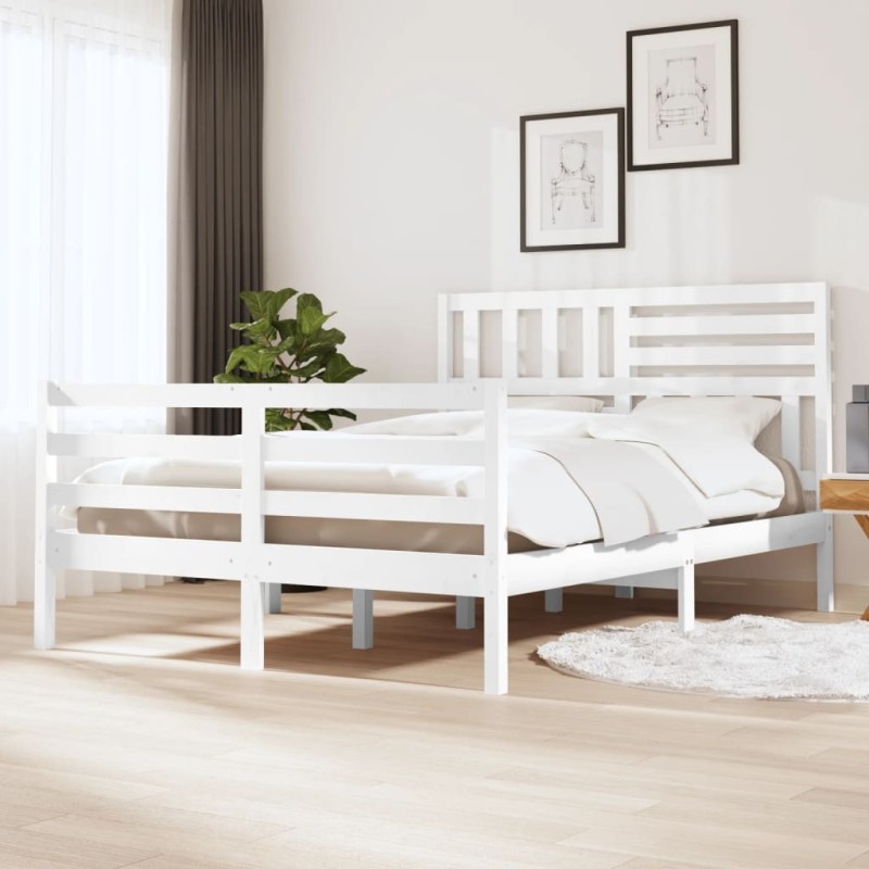 vidaXL Estructura de cama madera maciza blanco 120x200 cm vidaXL Estructura de cama madera maciza blanco 120x200 cm