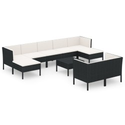vidaXL Set muebles de jardín 10 pzas y cojines ratán sintético negro
