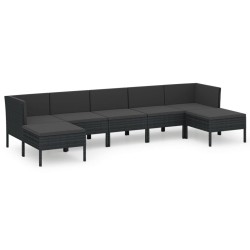 vidaXL Set de muebles de jardín 7 pzas cojines ratán sintético negro