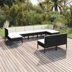 vidaXL Set muebles de jardín 9 pzas y cojines ratán sintético negro