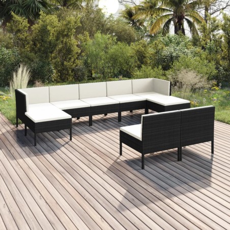vidaXL Set muebles de jardín 9 pzas y cojines ratán sintético negro