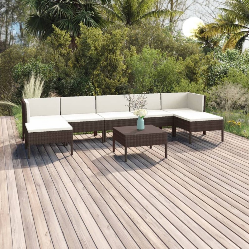 vidaXL Set muebles de jardín 8 pzas y cojines ratán sintético marrón vidaXL Set muebles de jardín 8 pzas y cojines ratán sintético marrón