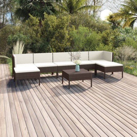 vidaXL Set muebles de jardín 8 pzas y cojines ratán sintético marrón