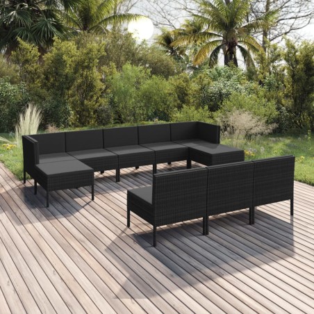 vidaXL Set de muebles de jardín 10 pzas cojines ratán sintético negro