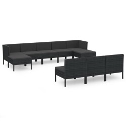 vidaXL Set de muebles de jardín 10 pzas cojines ratán sintético negro