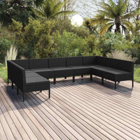 vidaXL Set de muebles de jardín 9 pzas y cojines ratán sintético negro