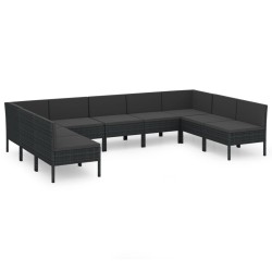 vidaXL Set de muebles de jardín 9 pzas y cojines ratán sintético negro