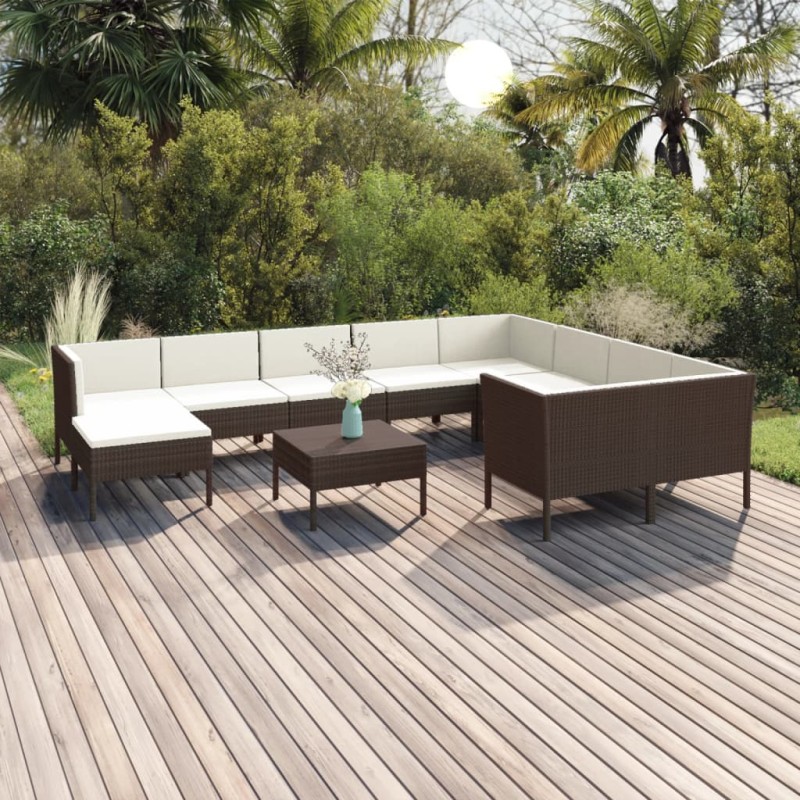vidaXL Set muebles de jardín 11 pzas y cojines ratán sintético marrón vidaXL Set muebles de jardín 11 pzas y cojines ratán sintético marrón