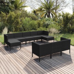 vidaXL Set de muebles de jardín 10 pzas cojines ratán sintético negro