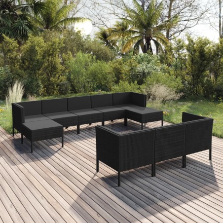 vidaXL Set de muebles de jardín 10 pzas cojines ratán sintético negro