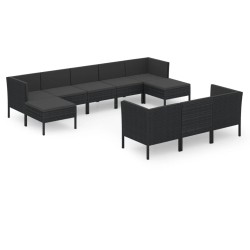 vidaXL Set de muebles de jardín 10 pzas cojines ratán sintético negro