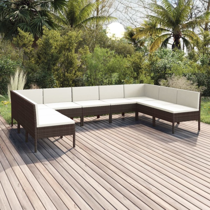 vidaXL Set muebles de jardín 9 pzas y cojines ratán sintético marrón