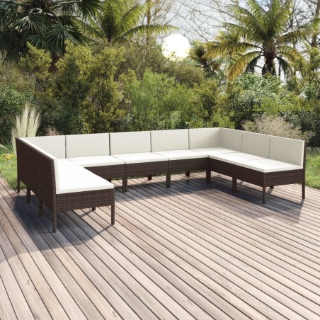vidaXL Set muebles de jardín 9 pzas y cojines ratán sintético marrón