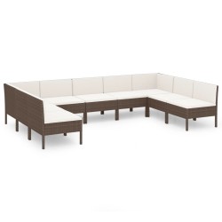 vidaXL Set muebles de jardín 9 pzas y cojines ratán sintético marrón