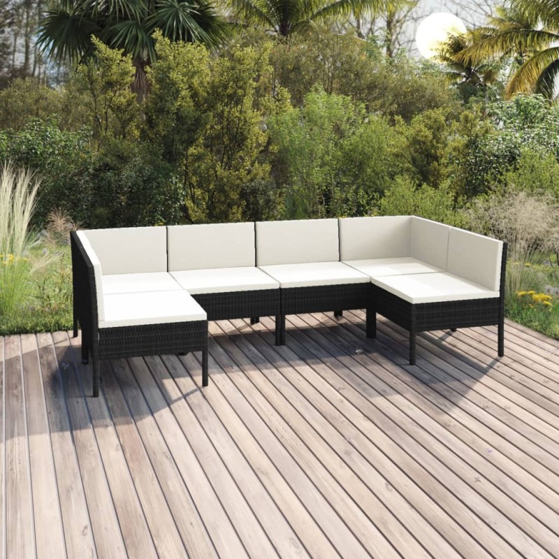 vidaXL Set de muebles de jardín 6 pzas y cojines ratán sintético negro vidaXL Set de muebles de jardín 6 pzas y cojines ratán sintético negro