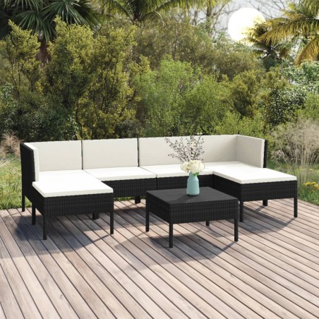 vidaXL Set de muebles de jardín 7 pzas cojines ratán sintético negro