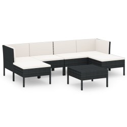 vidaXL Set de muebles de jardín 7 pzas cojines ratán sintético negro