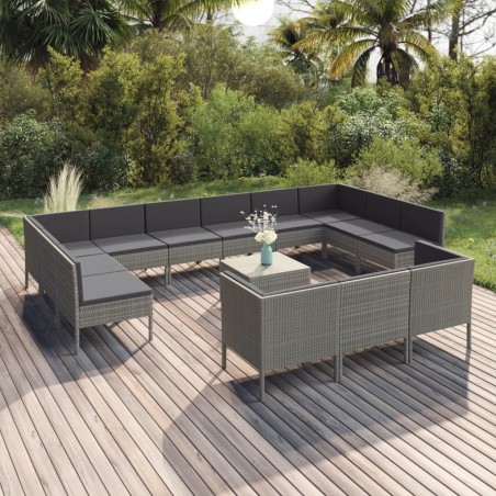 vidaXL Set de muebles de jardín 14 pzas y cojines ratán sintético gris