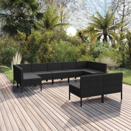 vidaXL Set de muebles de jardín 9 pzas y cojines ratán sintético negro