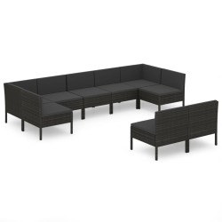 vidaXL Set de muebles de jardín 9 pzas y cojines ratán sintético negro