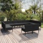 vidaXL Set muebles de jardín 12 pzas y cojines ratán sintético negro vidaXL Set muebles de jardín 12 pzas y cojines ratán sintético negro