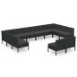 vidaXL Set muebles de jardín 12 pzas y cojines ratán sintético negro vidaXL Set muebles de jardín 12 pzas y cojines ratán sintético negro