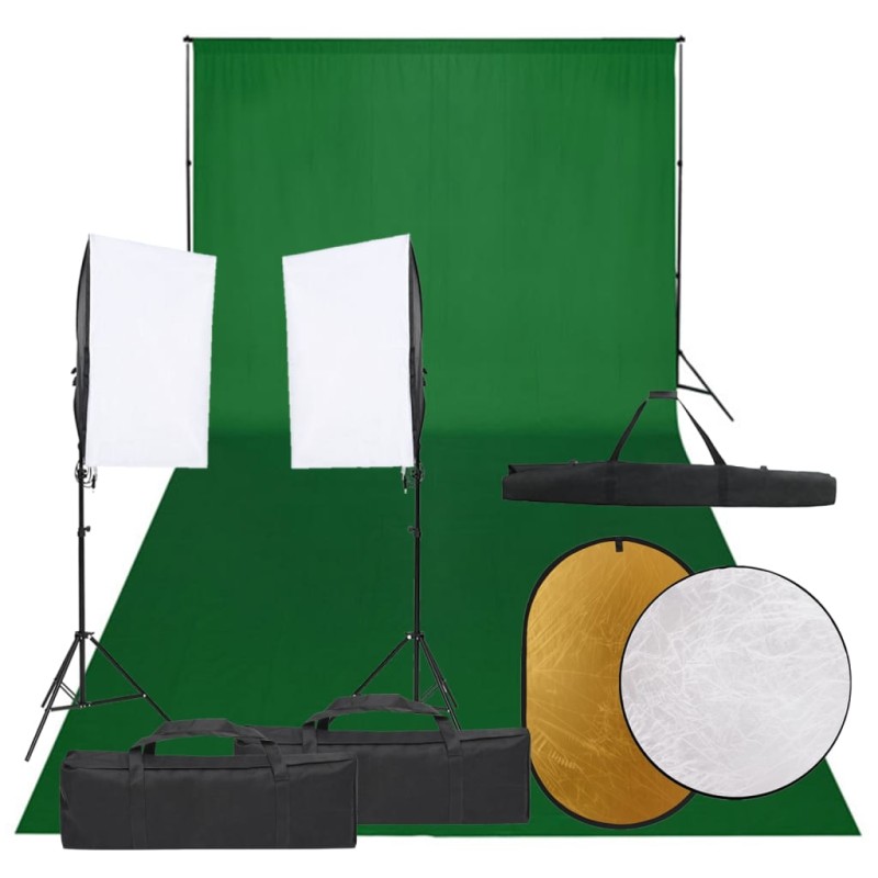 vidaXL Kit de estudio fotográfico con set de luces, fondo y reflector vidaXL Kit de estudio fotográfico con set de luces, fondo y reflector