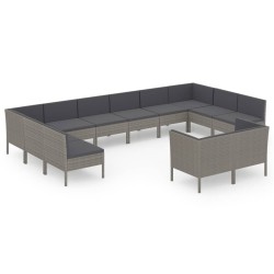 vidaXL Set de muebles de jardín 12 pzas y cojines ratán sintético gris